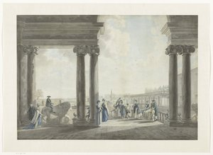 Gezicht op de tuinen van de Villa Medici te Rome door Giovanni Volpato