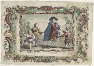 Het geduldig verdragen van onrecht (title on object: VI. opus misericordiae corporalis / La sexta obra de misericordie spirituale, series title: De spirituele werken van barmhartigheid) door Giovanni Volpato