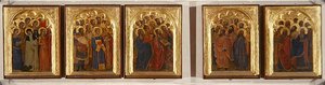 Predella, polyptiek van heiligen, maagden en martelaren
