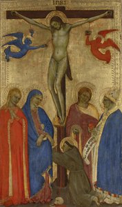 De Kruisiging (Christus aan het kruis met de HH. Franciscus, Maria Magdalena, Maria, Johannes en Ignatius van Antiochië) door Giovanni da Milano
