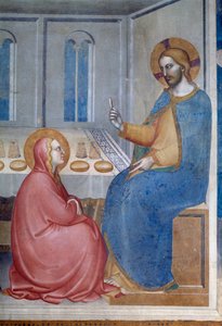 Het leven van de maagd: Christus in het huis van Martha en Maria (detail)