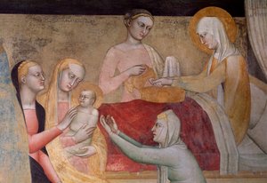 Het leven van de maagd: de geboorte van Maria (detail) door Giovanni da Milano