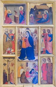 Maagd Maria en kind met heiligen en scènes uit het leven van Christus door Giovanni da Milano
