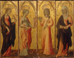 Heiligen Catharina van Alexandrië, Barbara, Agatha en Margaretha, ca. 1470 door Giovanni di Paolo