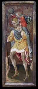 Sint-Christoffel draagt Jezus Christus op zijn schouders