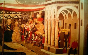 Frontaal van de Adimari Cassone met een huwelijkscène voor de Doopkapel, ca. 1450