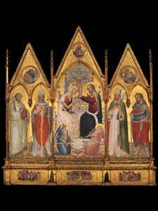 De kroning van de Maagd, en heiligen, 1394 door Giovanni di Tano Fei