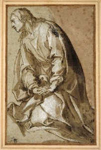 Een jonge heilige knielend in gebed door Girolamo (circle of) Muziano