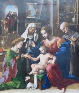 Het mystieke huwelijk van de heilige Catharina van Alexandrië en de heiligen Catharina en Bernardino van Siena
