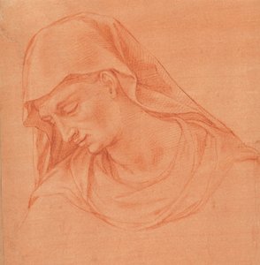 Hoofd van een rouwende vrouw in profiel naar links, ca. 1575-80 door Girolamo Macchietti