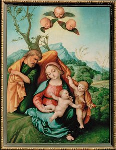 Heilige Familie (schilderij op hout) door Girolamo Marchesi da Cotignola