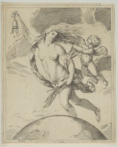 Fortuna vliegend boven de wereld door Girolamo Scarsello