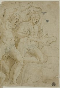 Oud sarcofaagreliëf met de werken van Hercules