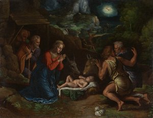 De Aanbidding van de Herders door Girolamo da Carpi