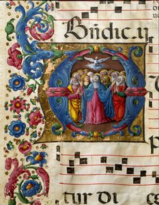 De duif van de Heilige Geest verschijnt aan de Maagd Maria en de apostelen door Girolamo da Cremona