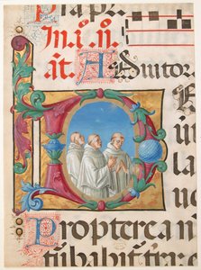 Manuscript Verlichting met Zingende Monniken in een Initiaal D, uit een Psalter