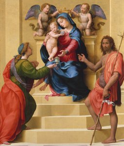 Madonna en Kind op de troon met heiligen Maria Magdalena en Johannes de Doper