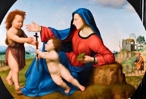 Madonna en Kind met de jonge Johannes de Doper door Giuliano Bugiardini