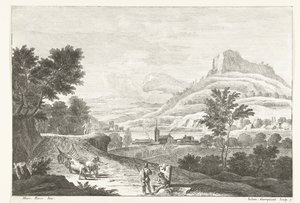 Landschap met ossenkar en begrafenis door Giuliano Giampiccoli