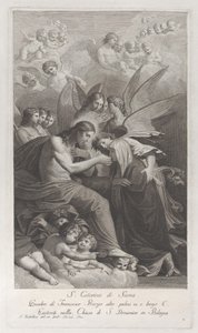 Christus geeft de Heilige Hostie aan de knielende Sint Catharina van Siena...