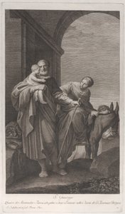 Sint Jozef draagt het Christuskind tijdens de vlucht naar Egypte door Giuliano Traballesi