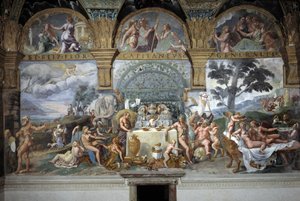 Het edele banket ter viering van het huwelijk van Cupido en Psyche, zuidmuur van de Kamer van Cupido en Psyche, ca. 1527-31 (fresco)