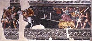 Fragment van een triomfscène door Giulio (school of) Romano