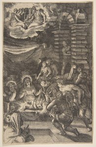 Aanbidding, ca. 1550-65 door Giulio Bonasone