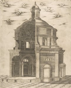 Exterieur en interieur sectie van een tempel in Rome gewijd aan Neptunus, 1541
