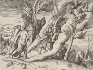 Jupiter en Juno ontvangen in de hemel door Ganymedes en Hebe, uit de 