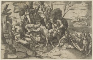 Jupiter gezoogd door de geit Amalthea door Giulio Bonasone