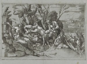 Jupiter gezoogd door de geit Amalthea door Giulio Bonasone