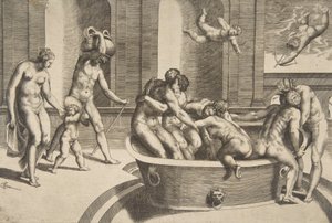 Mannen en vrouwen badend, sommige omhelzend, 1531-76
