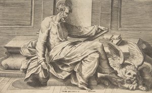 Sint Marcus schrijft zijn evangelie, gevleugelde leeuw rechts, 1531-76
