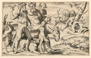 Silenus rijdend op een ezel door Giulio Bonasone