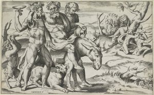 Silenus rijdend op een ezel door Giulio Bonasone