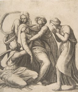 De Maagd flauwvallend en ondersteund in de armen van de heilige vrouwen, 1531-76 door Giulio Bonasone
