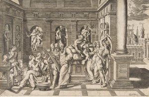 De geboorte van Sint Johannes de Doper in een klassiek gebouw door Giulio Bonasone