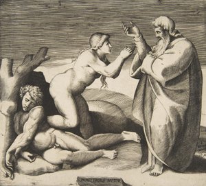 De Schepping van Eva die Achter Adam Verschijnt, ca. 1530-70 door Giulio Bonasone