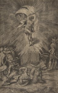 De opstanding van Christus, met een banier in zijn rechterhand, soldaten rondom het t..., 1561 door Giulio Bonasone
