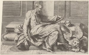 Sint Marcus die Zijn Evangeliën Schrijft door Giulio Bonasone after Perino del Vaga