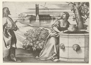 Christus in gesprek met Samaritaanse vrouw bij bron