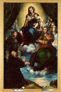De Madonna en Kind, Sint-Catharina van Alexandrië, Sint-Franciscus en Pietro Martire Stampa