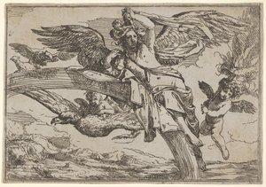 Lucht, voorgesteld door Iris liggend op haar regenboog, vergezeld door een gevleugelde putto door Giulio Carpioni