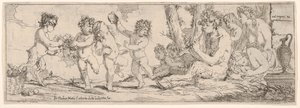 Bacchanaal met sater die een luit speelt en omringd door vier figuren, 1640-60