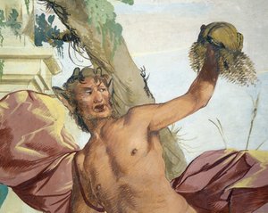 Nimf Corsica achtervolgd door Satyr die haar pruik aftrekt door Giulio Carpioni