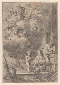 De Heilige Familie met de Maagd die Christus boven de Wieg Houdt door Giulio Carpioni