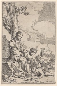De Heilige Familie met de jonge Sint Jan die de voeten van Christus kust