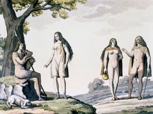 Kostuums van oude Germanen, gravure uit Oude en Moderne Kostuums door Giulio Ferrario