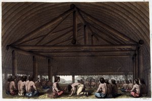 Op het eiland van Vrienden (Tonga), Koning Pulaho drinkt de Kava - in "The Old and Modern Costume" door Dr. Jules Ferrario, ed. Milaan door Giulio Ferrario